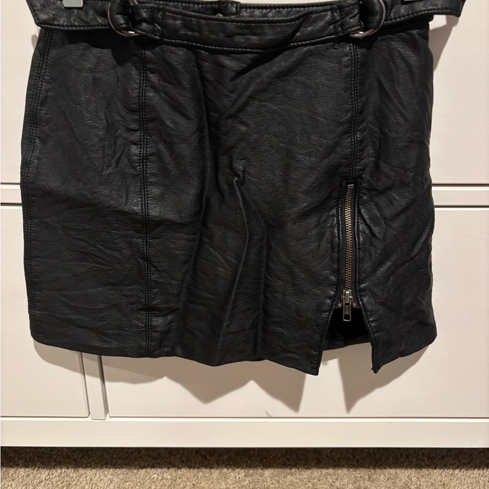 Free People Black Faux Leather Skirt with Zipper Detail